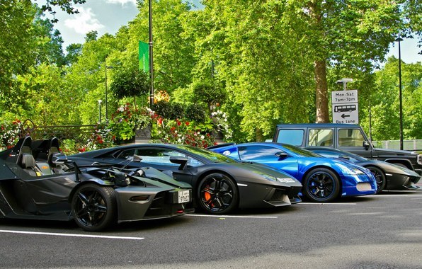 KTM X-Bow,Lamborghini Aventador LP700-4,Bugatti Veyron, Mercedes-Benz G55 AMG