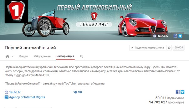 "Первый Автомобильный" - самый крупный YouTube телеканал в Украине. Сегодня количество его подписчиков перевалило за 50000!