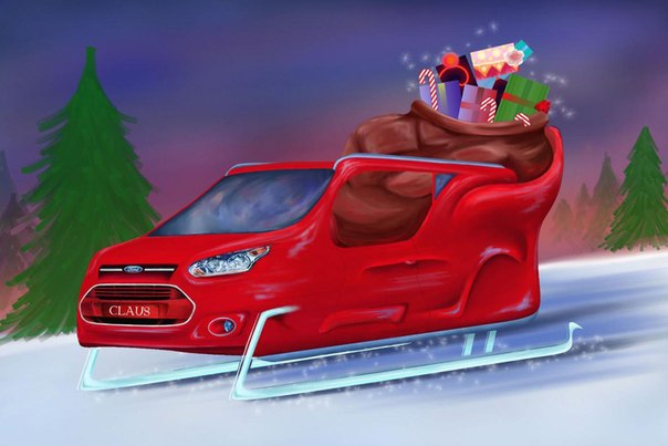 Ford продемонстрировал свою фантазию на тему саней для Санта-Клауса, использовав за основу Ford Transit Connect.